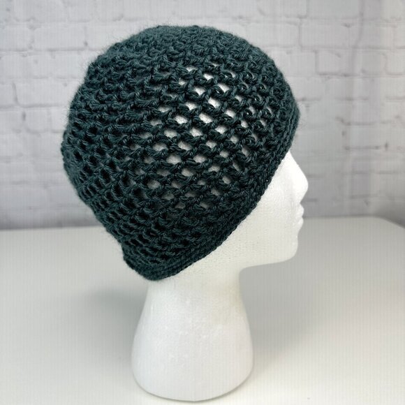 Handmade by Cyd Mint Green Crochet Cotton Mesh‎ Skull Cap Beanie Hat Boho NEW Created by Cyd Handmade Crochet Beanie Forest Green Mesh  main image 4